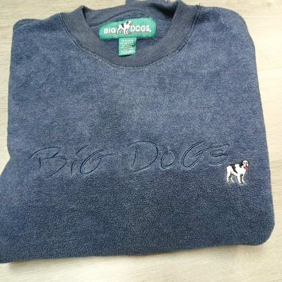 Vintage Big Dogs Fleece Crew Neck Sweatshirt Size XL Blue Spell Out Embroidery - Picture 1 of 6